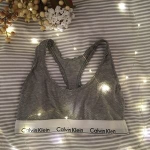 CALVIN KLEIN racerback gray bralette with silver